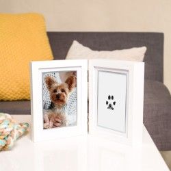 Sporgo Kit d'empreintes de pattes de chien et chat : cadre photo 3D avec 2  photos et empreintes de pattes, support rotatif à 360°, cadre photo en bois pour  chiens ou propriétaires